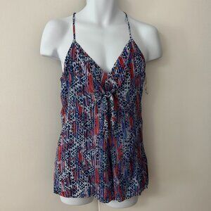 Go Coco Y2K babydoll halter Romper size M blue red allover printed vacation